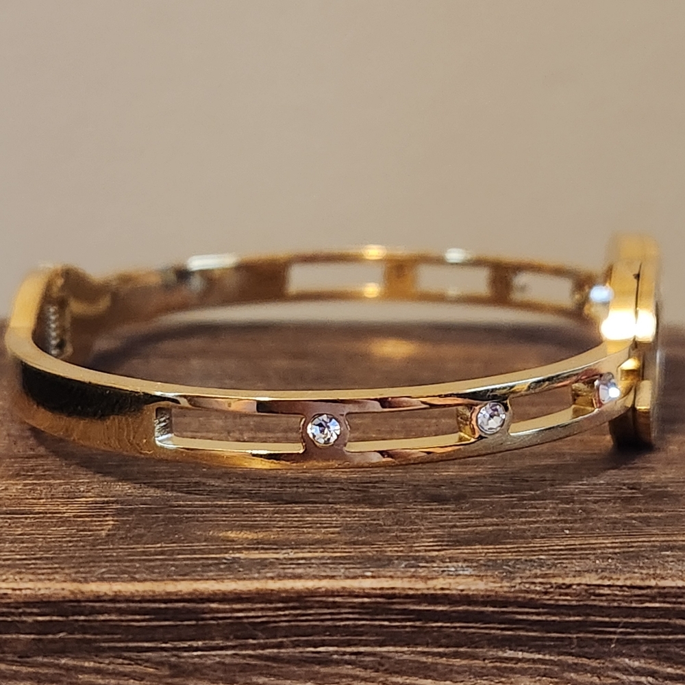 Gold Tone Women’s Spiral Accent Bracelet with Crystal Details - Picture 4 of 4